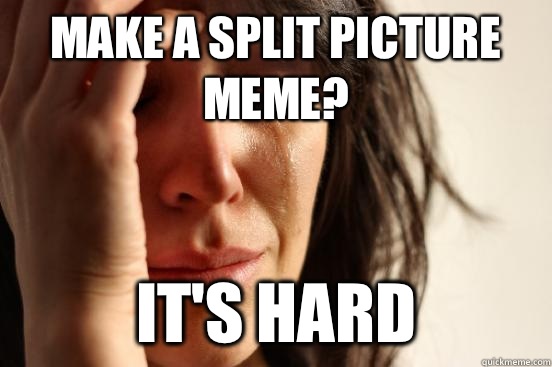 Make a split picture meme? It's hard  First World Problems