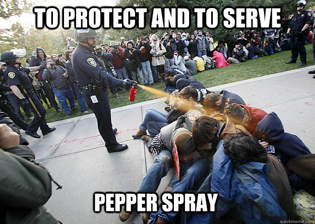 To protect and to serve pepper spray  Protect and serve cop