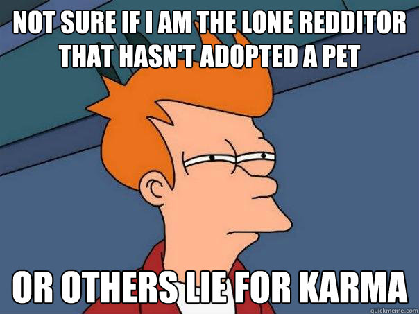 Not sure if I am the lone redditor that hasn't adopted a pet or others lie for karma  Futurama Fry