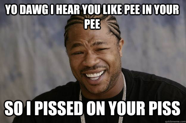 YO DAWG I HEAR YOU like pee in your pee so I pissed on your piss  Xzibit meme