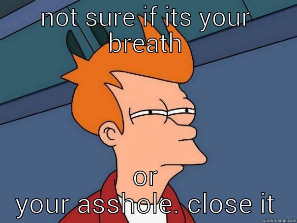 NOT SURE IF ITS YOUR BREATH OR YOUR ASSHOLE. CLOSE IT Futurama Fry
