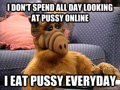 I don't spend all day looking at pussy online I eat pussy everyday - I don't spend all day looking at pussy online I eat pussy everyday  Alf The Dont Be a Douchebag Alien