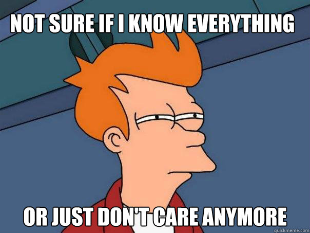 Not sure if I know everything Or just don't care anymore Caption 3 goes here  Futurama Fry