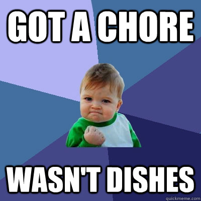 Got a chore wasn't dishes  Success Kid