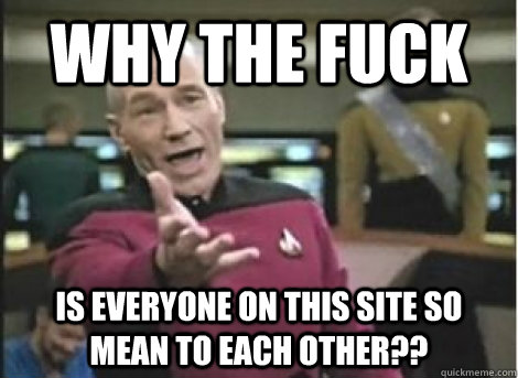 Why the fuck is everyone on this site so mean to each other??  