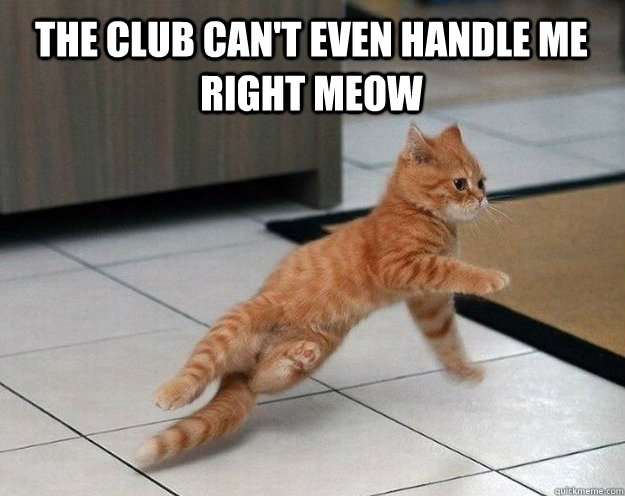 The club can't even handle me right meow  Breakdancing cat