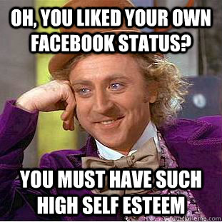 Oh, you liked your own facebook status? You must have such high self esteem  Condescending Wonka