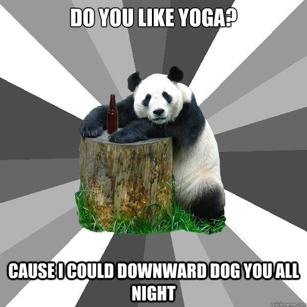 Do you like yoga? Cause I could downward dog you all night  Pickup-Line Panda