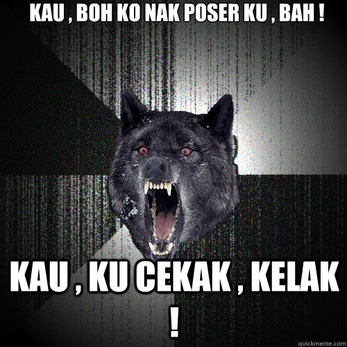 Kau , boh ko nak poser ku , bah !  Kau , ku cekak , kelak !  Insanity Wolf