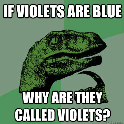 If violets are blue Why are they called violets?  Philosoraptor