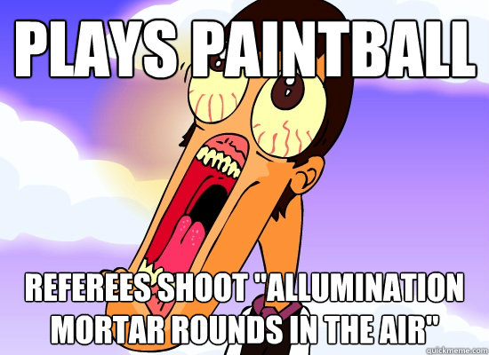 Plays paintball Referees shoot 