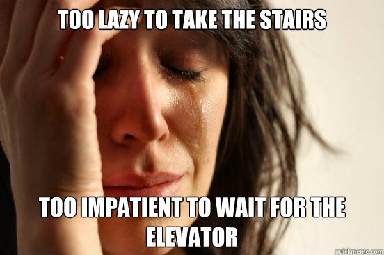 too lazy to take the stairs too impatient to wait for the elevator  First World Problems
