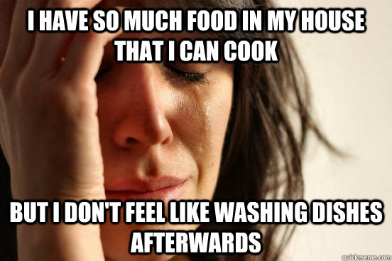 I have so much food in my house that i can cook But i don't feel like washing dishes afterwards  First World Problems