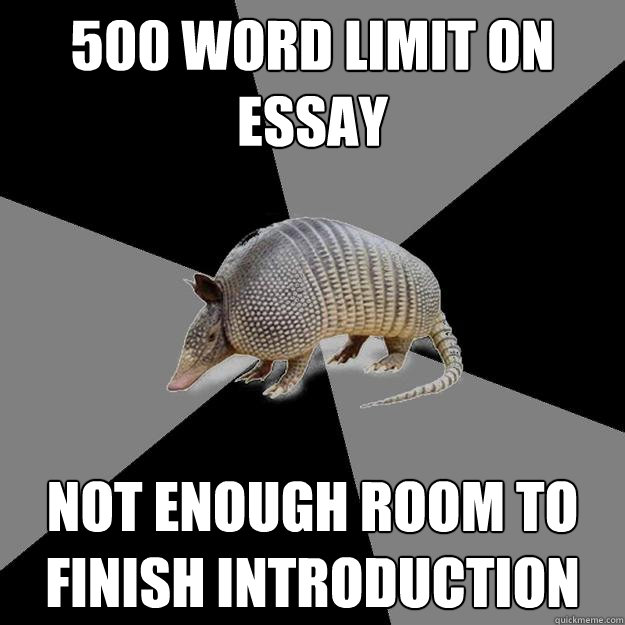 500 word limit on essay not enough room to finish introduction - 500 word limit on essay not enough room to finish introduction  English Major Armadillo