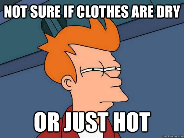 Not sure if clothes are dry Or just hot - Not sure if clothes are dry Or just hot  Futurama Fry