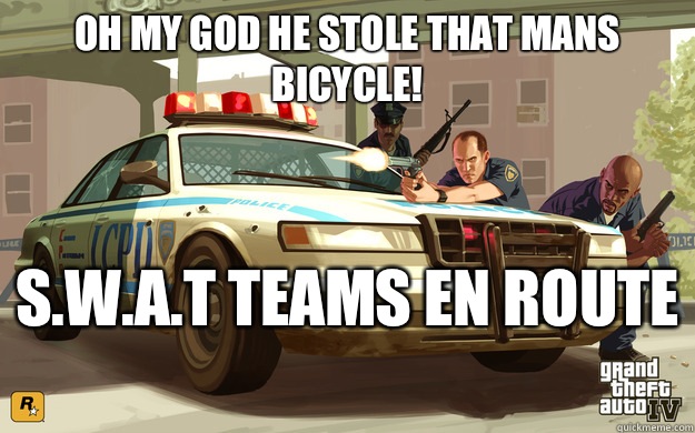 Oh my god he stole that mans bicycle! S.W.A.T teams en route   GTA Cop