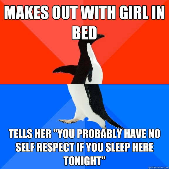 Makes out with girl in bed tells her 