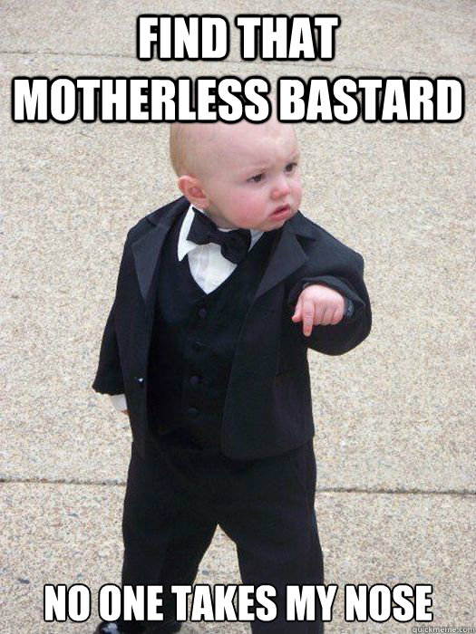 find that motherless bastard no one takes my nose  Baby Godfather