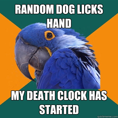 RANDOM DOG LICKS HAND MY DEATH CLOCK HAS STARTED  Paranoid Parrot