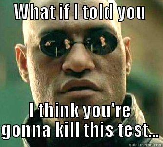     WHAT IF I TOLD YOU       I THINK YOU'RE GONNA KILL THIS TEST... Matrix Morpheus