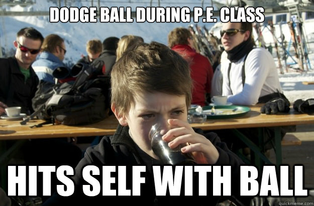 Dodge ball during P.E. Class hits self with ball  Lazy Elementary School Kid