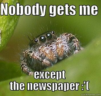 NOBODY GETS ME  EXCEPT THE NEWSPAPER :'( Misunderstood Spider