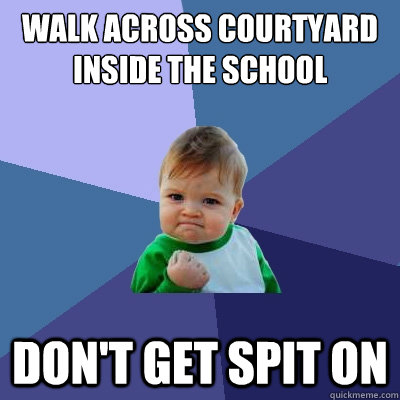 walk across courtyard inside the school don't get spit on  Success Kid