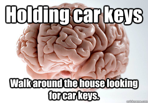 Holding car keys Walk around the house looking for car keys.  - Holding car keys Walk around the house looking for car keys.   Scumbag Brain