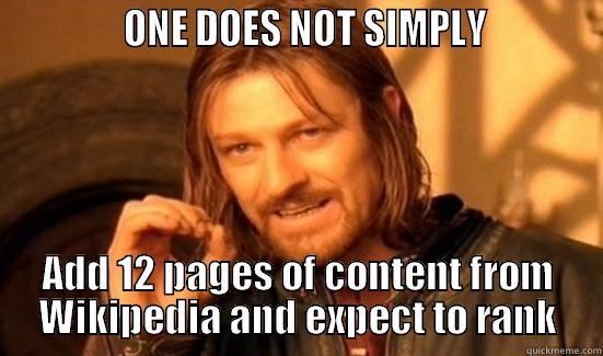              ONE DOES NOT SIMPLY            ADD 12 PAGES OF CONTENT FROM WIKIPEDIA AND EXPECT TO RANK Boromir