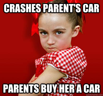 Crashes parent's car Parents buy her a car - Crashes parent's car Parents buy her a car  Spoiled Little Sister