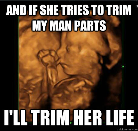 And if she tries to trim my man parts I'll trim her life - And if she tries to trim my man parts I'll trim her life  Misc