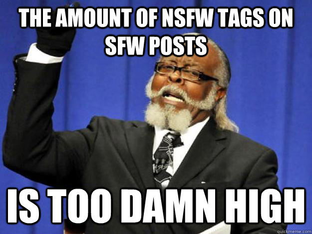 the amount of NSFW tags on SFW posts is too damn high  Toodamnhigh
