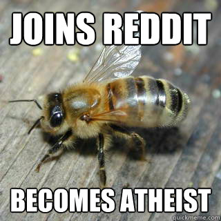 Joins reddit Becomes atheist   Hivemind bee