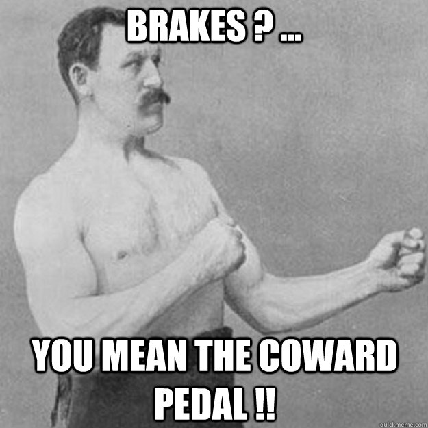 brakes ? ... You mean the coward pedal !!  overly manly man