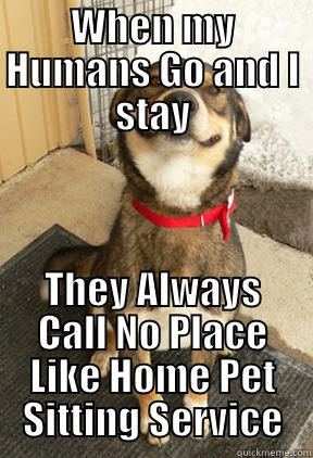 WHEN MY HUMANS GO AND I STAY THEY ALWAYS CALL NO PLACE LIKE HOME PET SITTING SERVICE Good Dog Greg