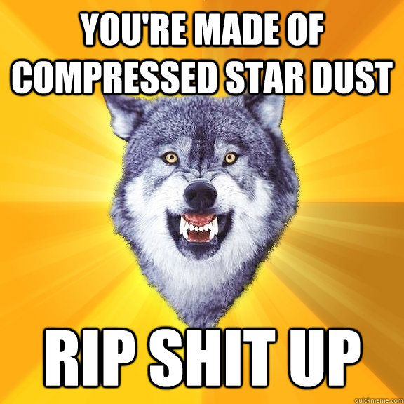 you're made of compressed star dust rip shit up  Courage Wolf