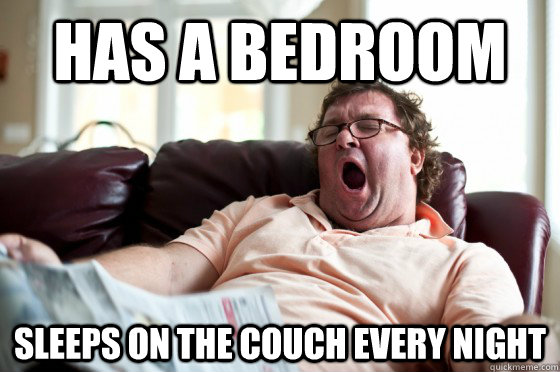 Has a Bedroom sleeps on the couch every night  Freeloader Roommate