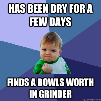 has been dry for a few days finds a bowls worth in grinder  Success Kid