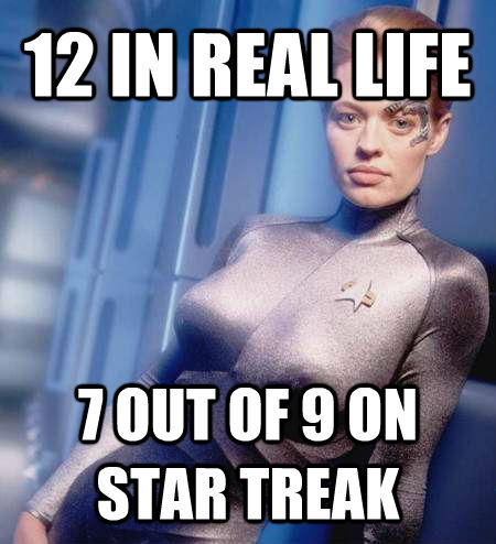 12 IN REAL LIFE 7 OUT OF 9 ON STAR TREAK  