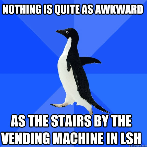 Nothing is quite as awkward as the stairs by the vending machine in lsh      Socially Awkward Penguin