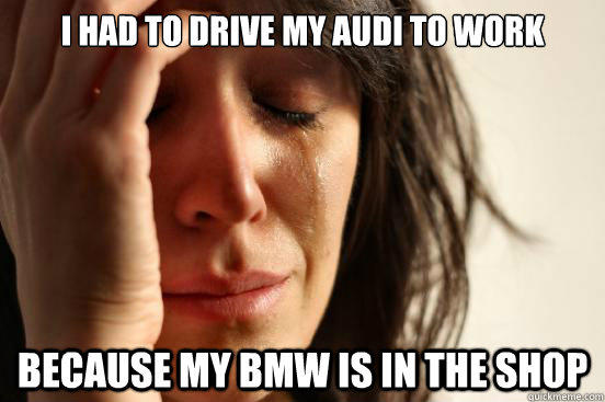 I had to drive my audi to work because my bmw is in the shop  First World Problems