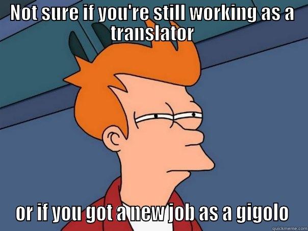 NOT SURE IF YOU'RE STILL WORKING AS A TRANSLATOR OR IF YOU GOT A NEW JOB AS A GIGOLO Futurama Fry