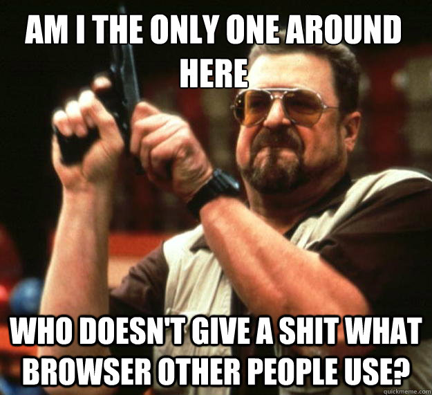 Am I the only one around here who doesn't give a shit what browser other people use?  Walter