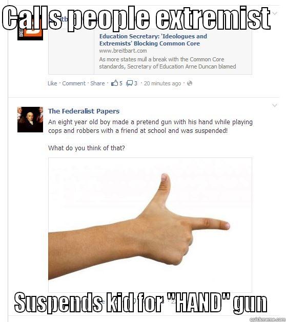 CALLS PEOPLE EXTREMIST    SUSPENDS KID FOR 