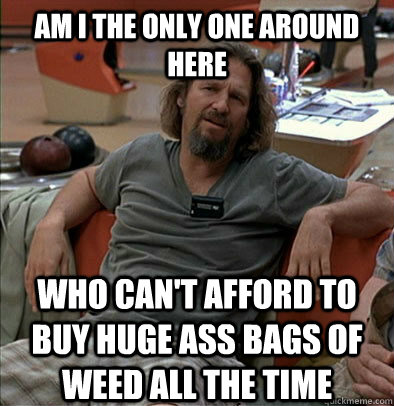 Am I the only one around here Who can't afford to buy huge ass bags of weed all the time  The Dude
