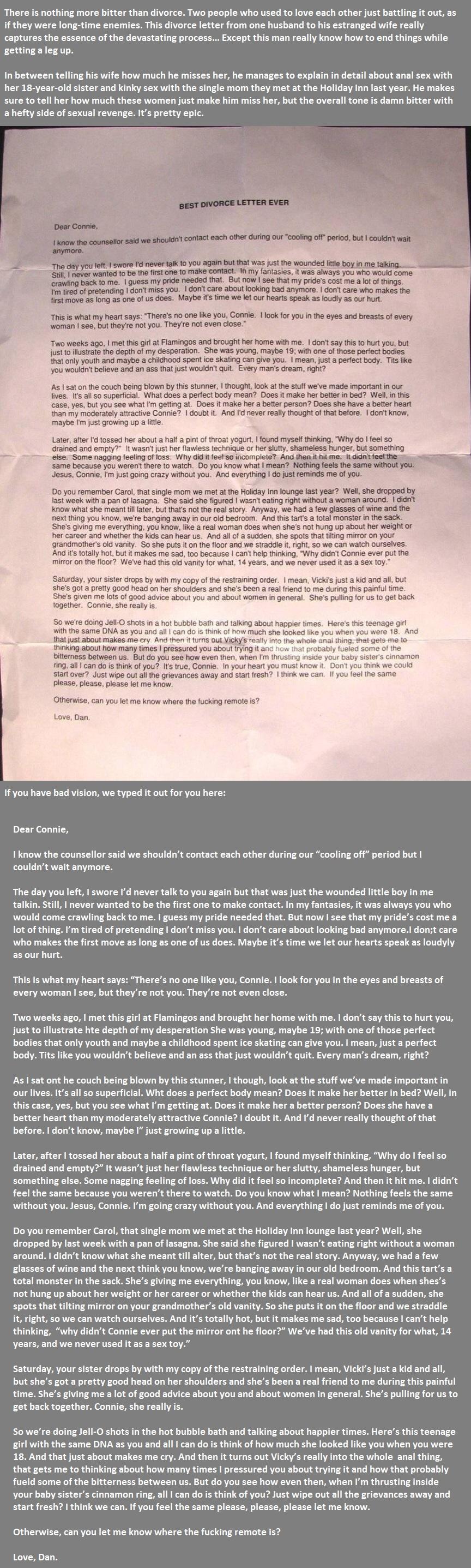 The Most Epic Divorce Letter Ever Written -   Misc