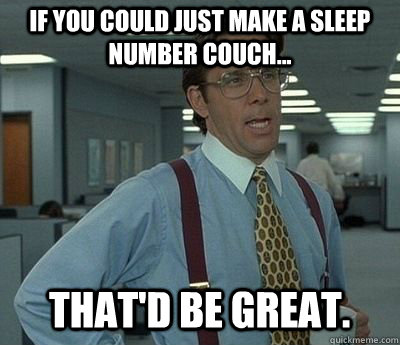 If you could just make a sleep number couch... That'd be great.  Bill lumberg
