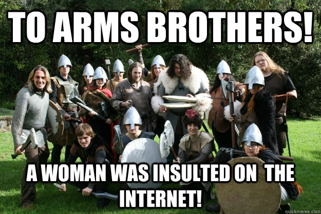 to arms brothers! a woman was insulted on  the internet!  Internet White Knights