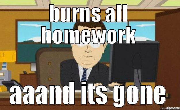 BURNS ALL HOMEWORK AAAND ITS GONE aaaand its gone