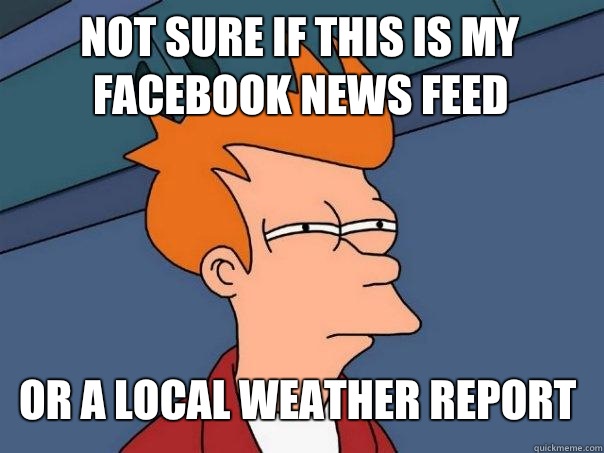 Not sure if this is my Facebook News Feed or a local weather report - Not sure if this is my Facebook News Feed or a local weather report  Futurama Fry